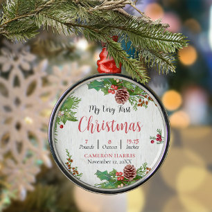 Ornement En Métal Détails de naissance du premier bébé rustique