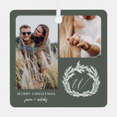 Ornement En Métal Deux photos Fiançailles Garland Wreath Monogramme (Recto)