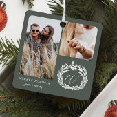 Ornement En Métal Deux photos Fiançailles Garland Wreath Monogramme