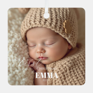 Ornement En Métal Deux Photos Minimaliste Premier Noël de Bébé