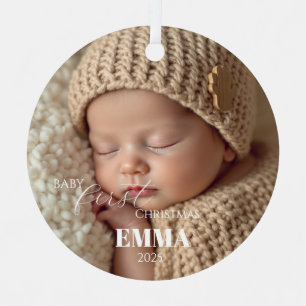 Ornement En Métal Deux Photos Minimaliste Premier Noël de Bébé