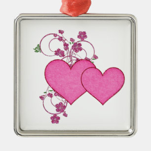 Ornement En Métal Double Rose Coeur & Parties scintillant Design Sai