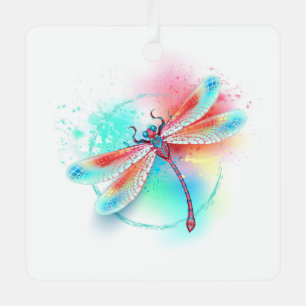 Ornement En Métal Dragonfly rouge sur l'arrière - plan aquarelle