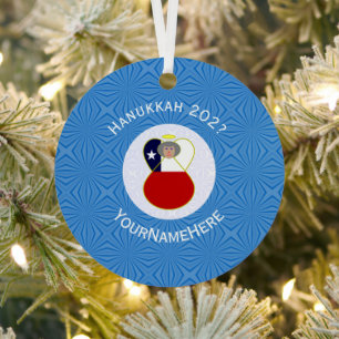 Ornement En Métal Drapeau de Hanukkah personnalisé Abuela Angel Chil