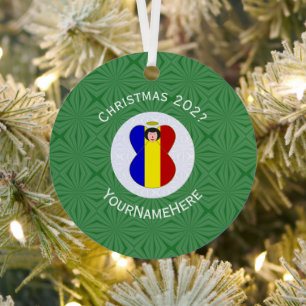 Ornement En Métal Drapeau de Noël ange roumain personnalisé