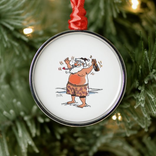 Ornement En Métal Drunk Santa round premium ornament (Arbre)