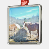 Ornement En Métal Ébauche secourue Chevaux mangeant foin (Gauche)