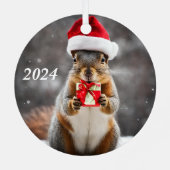 Ornement En Métal Écureuil renard de Noël avec chapeau de Père Noël (Verso)