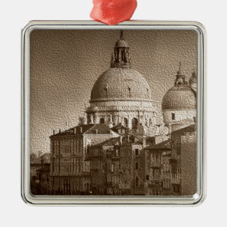 Ornement En Métal Effet Papier Sepia Venise Grand Canal