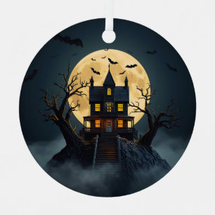 Ornement En Métal Éffrayant 3D Haunted House Halloween Ornament