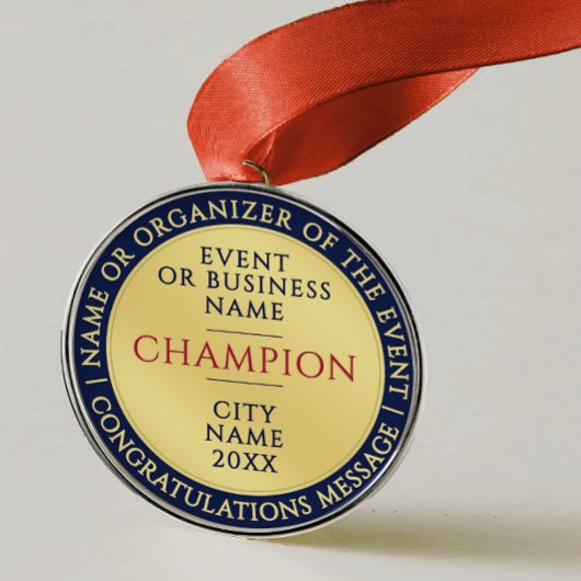 Ornement En Métal Elegant Blue Gold Champion Medal Business Achieve