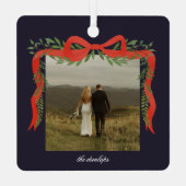 Ornement En Métal Elégant Bow rouge avec verdure Photo Noël (Verso)