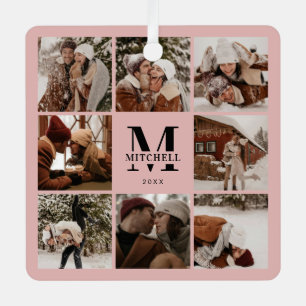 Ornement En Métal Élégant Collage photo en couple rose   Cadeau Mono