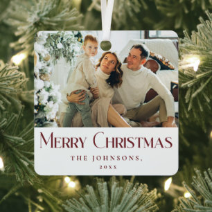 Ornement En Métal Élégant élégant Joyeux Noël Famille Photo Rouge