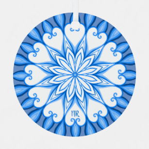 Ornement En Métal Elégant esthétique blanc & bleu Mandala Monogramme