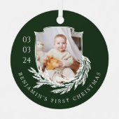 Ornement En Métal Elégant Garland Wreath Crest Baby First Christmas (Recto)
