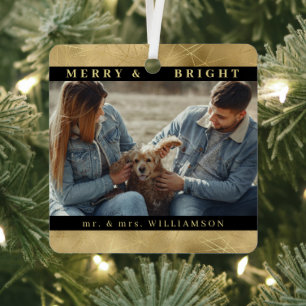 Ornement En Métal Elegant Gold Noël Mr et mme Couple Photo