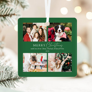 Ornement En Métal Elégant Green Family 4 Photo Collage Noël