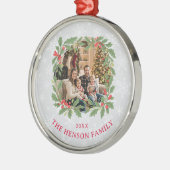 Ornement En Métal Elegant Holly Wreath Merry Christmas Photo (Gauche)