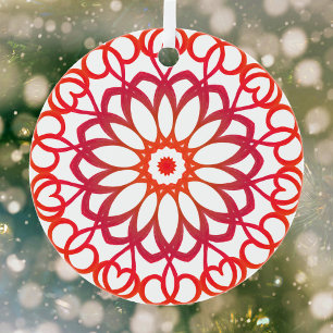 Ornement En Métal Élégant Mandala Décoratif Blanc & Rouge Joli