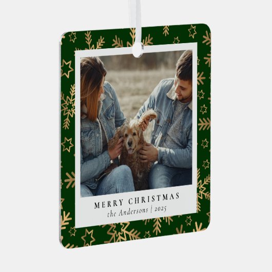 Ornement En Métal Élégant minimal Vert or Noël Couple photo (Avant droite)