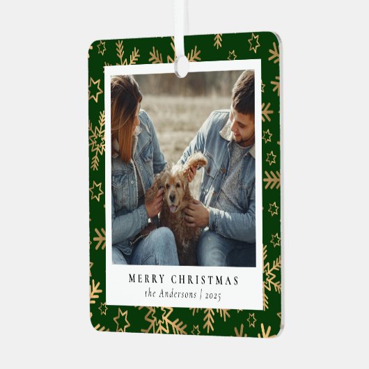 Ornement En Métal Élégant minimal Vert or Noël Couple photo (Avant gauche)