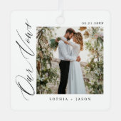 Ornement En Métal Élégant minimal Vows Mariage Couple Photos Blanc (Recto)