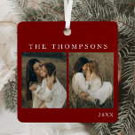 Ornement En Métal Élégant minimaliste Simple 4 Photo Rouge Noël<br><div class="desc">Ajoutez une touche d'élégance intemporelle à votre courrier grâce à notre étiquette d'adresse de retour minimaliste et élégante de script rouge. Avec un script rouge classique en calligraphie raffinée, ces étiquettes de adresse personnalisés apportent un charme sophistiqué à chaque enveloppe, paquet ou carte que vous envoyez. Imprimé sur des feuilles...</div>