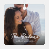 Ornement En Métal Élégant Noël Minimal mignon Amusant Couple Photo (Recto)