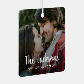 Ornement En Métal Élégant Noël Minimal Rustic Couple Photo (Avant droite)