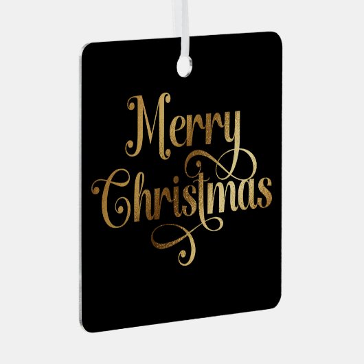 Ornement En Métal Elégant Retro Black and Gold Joyeux Noël Photo (Avant droite)