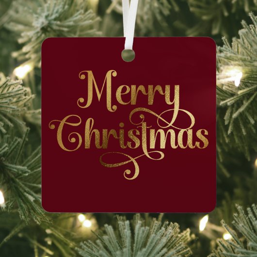 Ornement En Métal Elégant Retro Rouge et or Joyeux Noël Photo (Insitu)