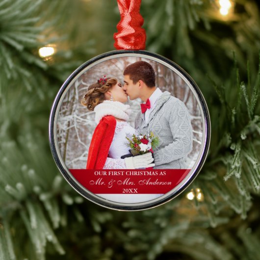 Ornement En Métal Élégant script Notre premier rouge de Noël (Arbre)