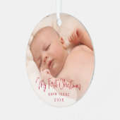 Ornement En Métal Elégant Simple Rouge Baby Photo Mon premier Noël (Avant gauche)