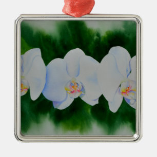 Ornement En Métal Elégante peinture d'orchidée tropicale blanche
