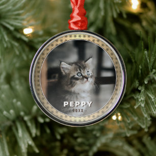Ornement En Métal Élégante photo de chat Métal doré Noël