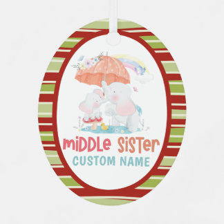 Ornement En Métal Elephants Whimsical Middle Sister Nom personnalisé