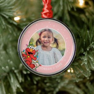 Ornement En Métal Elmo Christmas Lights   Personalized Name & Photo