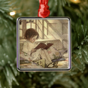 Ornement En Métal Enfant vintage Lire un livre, Jessie Willcox Smith