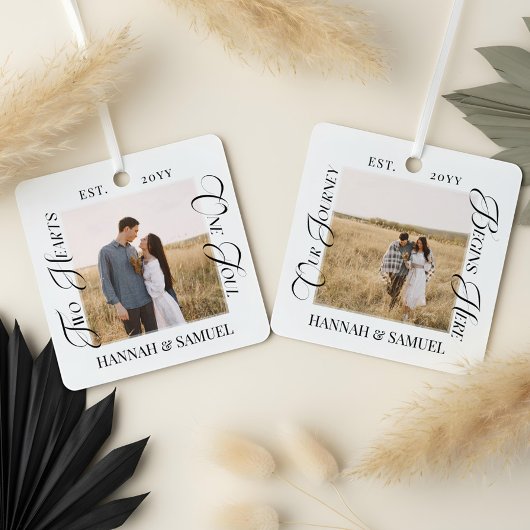 Ornement En Métal Engaged Couples Photo Two Hearts One Soul Keepsake