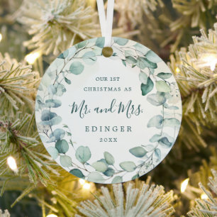 Ornement En Métal Eucalyptus Greenery Mr et Mrs Photo Newlysée