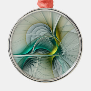 Ornement En Métal Évolution fractale, Art Abstrait Turquoise d'or