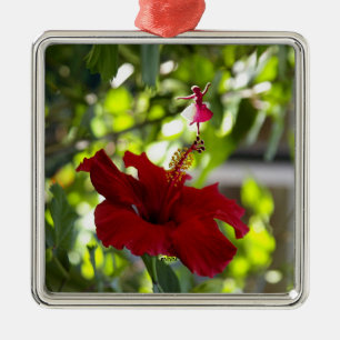 Ornement en métal Fairy Hibiscus Rouge