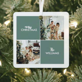 Ornement En Métal Family Photo modern collage simple Teal Christmas 