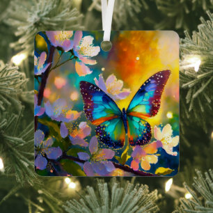 Ornement En Métal Fantaisie de Cerisier en Fleur Papillon au Lever d