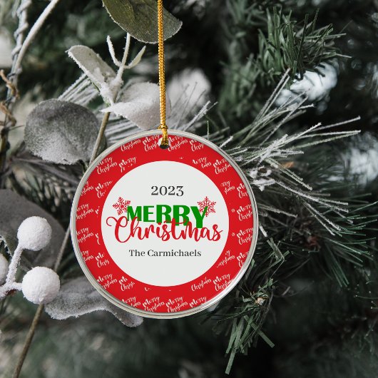 Ornement En Métal Festif Rouge Vert Joyeux Noël rond Ornament