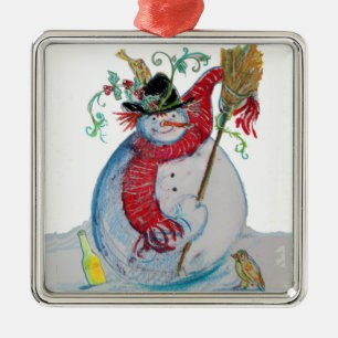 ORNEMENT EN MÉTAL FÊTE DE NEIGE AVEC OISEAUX FÊTE D'HIVER