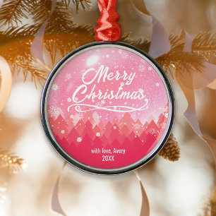 Ornement En Métal Fête de Noël de la Forêt de Neige Rose