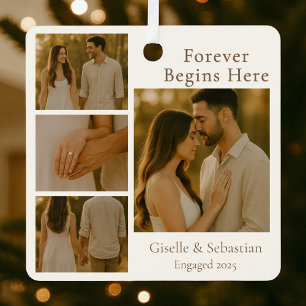 Ornement En Métal Fiançailles Collage Noël Holiday 4 Photo