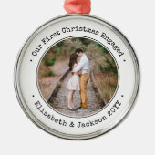 Ornement En Métal Fiançailles Notre premier Noël Simple Noir Blanc (Devant)